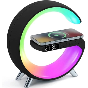 G Shape RGB Light Speaker | Led Night Light Intelligent Atmosphere Lamp Wireless Charger Bedside Lamp Sunrise Wake-Up Lamp Polar Lamp Alarm Clock App Control for Heavy Sleepers Adults for Bedroom