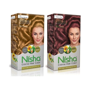 Nisha Cream Hair Color 100% Grey Coverage Permanent Hair Color Blonde Honey and Cherry Red 150 g Pack of 2