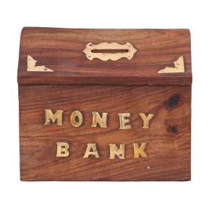 SWH - Wood Brown Piggy Bank ( Pack of 1 )