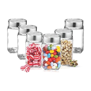 Treo By Milton Cube Storage Glass Jar, Set of 6, 310 ml Each, Transparent - Transparent