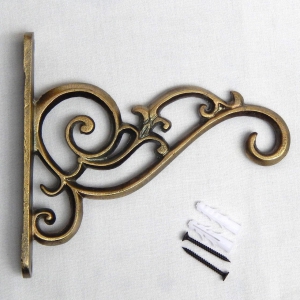 Metal Wall Hook Hanging Plant Bracket, Brass Antique-1