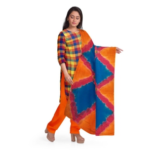 Orange Cotton Salwar Suit Fabric with Printed Chiffon Dupatta