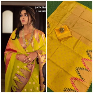 VIRANSH ENTERPRISE Kanjivaram Kanchipuram Soft Silk Saree copper zari With Jacquard Blouse Piece for women - Yellow - Yellow