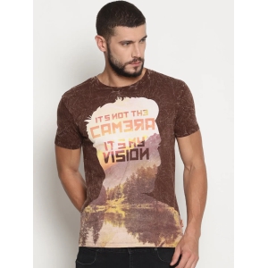 Wolfpack Men Brown Round Neck Printed T-Shirt-L