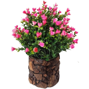 BAARIG - Pink Rose Artificial Flowers With Pot ( Pack of 1 )