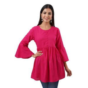 JAIPURETHNICWEAVESWomen's Cotton Slub Solid Flared Tunic (Pink)