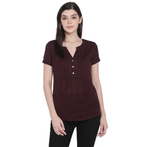 PORSORTE Women's 100% Cotton Dyed checks Wine Shirt-XL