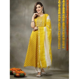 Stylum Rayon Printed A-Line Womens Kurti with Dupatta - Yellow ( Pack of 1 ) - None