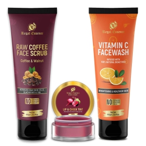 Regal Essence Raw Coffee Face Scrub + Vitamin C Face Wash + Lip & Cheek Tint ( COMBO PACK)