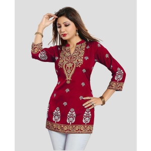 Meher Impex Crepe Printed A-line Womens Kurti - Red ( Pack of 1 ) - None