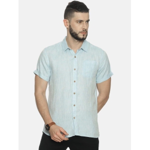 Men Sky Blue Hemp Casual Half Sleeve Shirt