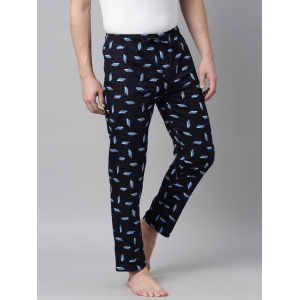 Navy Blue Printed Lounge Pant-XL