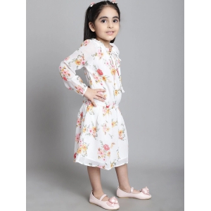 MINI & MING Girls Floral Print Tie-Up Neck Puff Sleeve A-Line Dress