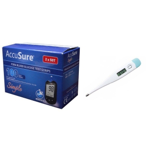 Accusure simple 100 strips+ digital thermometer Expiry March 2024