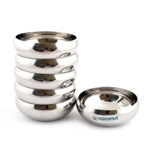 Coconut Rasbeery Stainless Steel Bowl Set of 6 (Capacity Each Bowl 250 ML) Stainless Steel Solid Bowl Set - 250 ml, 6 Pcs, Silver