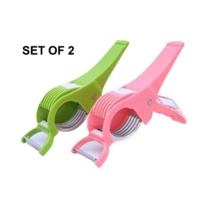 Stainless Steel Multi-Cutter with Peeler for Vegetable and Fruit Extra Sharp (Veg_Cutter_2IN1) Set Of 2 - Multicolor