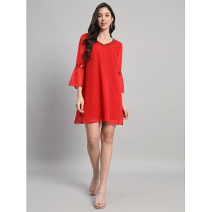 Curvydrobe Georgette Solid Mini Womens A-line Dress - Red ( Pack of 1 ) - None