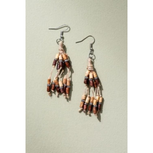 WHE Multilayer Jute, Wooden Beads Earrings