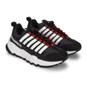 Men Black Side Branding Sneakers With White Stripes and Sole-5