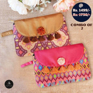 Golden-Pink Tiles Tassel Wallet Combo