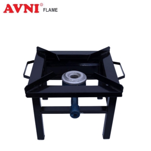 Avni M.S Square Single Burner Gas Stove Powder Koted Bhatti (Chula) (Medium) Cast Iron Manual Gas Stove