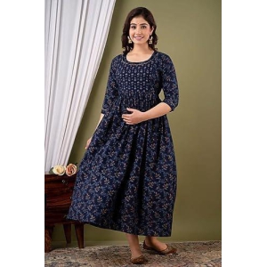 KASHVI Creation Women's Cotton Floral Printed  Maternity Feeding Kurta- (Navy  Blue )