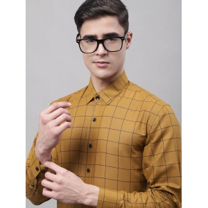 Men''s Mustard Cotton Checked Formal Shirt-L / Mustard