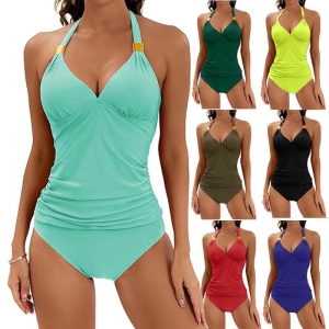 Sleek Halter V-Neck Bikini Set-Lake Green / S