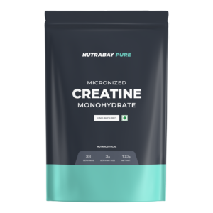 Nutrabay Pure Micronised Creatine Monohydrate Powder, (100g, Unflavoured), Pre/Post Workout Supplement for Muscle Repair & Recovery | Supports Athletic Performance & Power