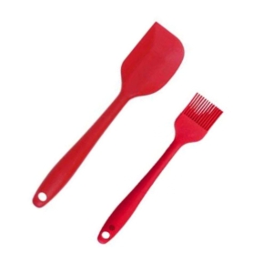 Femora Premium Virgin Silicone Tools - Big Spatula (1 pc.), Basting Brush (1 pc.), Set of 2, Red