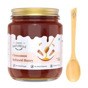 Farm Naturelle-Cinnamon Infused Wild Forest (Jungle) Honey/100% Pure/Natural/Un-Processed/Un-Heated/Lab Tested/Glass Bottle-850g+150gm Extra and a Wooden Spoon.