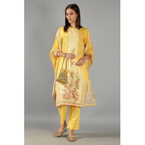 Yellow straight fit printed Kurta set with Dupatta