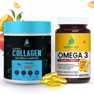 Vedapure Aqua Wellness Fusion - Marine Collagen & High Strength Fish Oil Omega 3 makes your skin radiant and soft