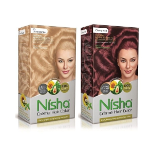 Nisha Cream Hair Color 100% Grey Coverage Permanent Hair Color Blonde Ultra and Cherry Red 150 g Pack of 2