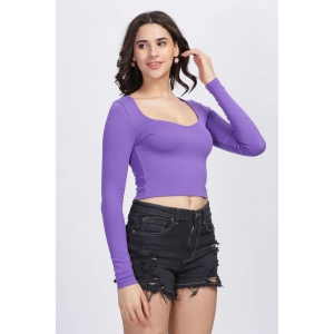 Women Crop Top, Full Sleeve, Cotton Lycra, Purple-M / Purple