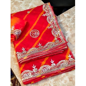 Organza fabric saree-Orange