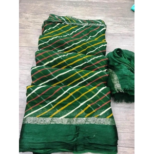 jorhat fabric leheriya satin patti border saree-Green