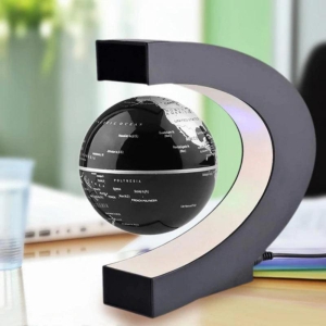 Decorative Floating & Rotating Magnetic Globe (C Stand with LED lights)-Black