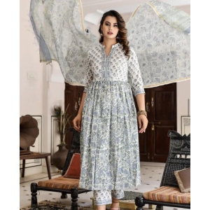 Printed Anarkali Kurta and Pant Set with Printed Dupatta for Women-M