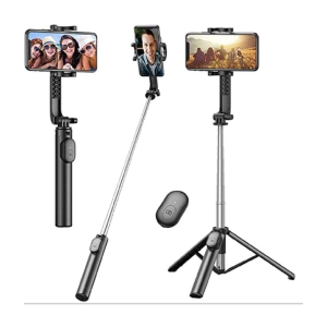 NBOX Extendable Bluetooth Selfie Stick with Tripod Stand,Compatible for iPhone Samsung Mi Realme Oneplus Vivo Oppo Compatible for Gopro - Black