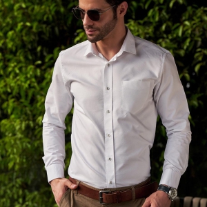 White Formal Cotton Shirt With Spread Collar-M