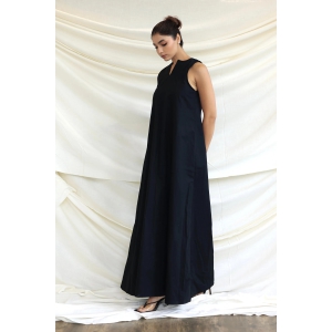 Black long halter neck dress-L / Full length