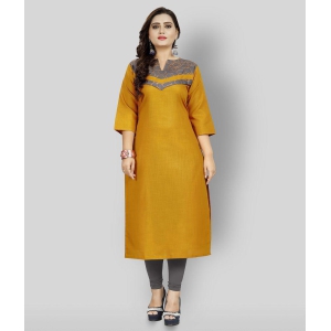 Rangrasiya - Yellow Cotton Blend Women's Straight Kurti ( Pack of 1 ) - L