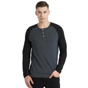 Cotton Solid Full Sleeves Henley Neck T-Shirt-L