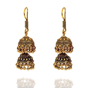 Abhaah handcrafted antique golden oxidised double layered jhumki with pearls for women and girls