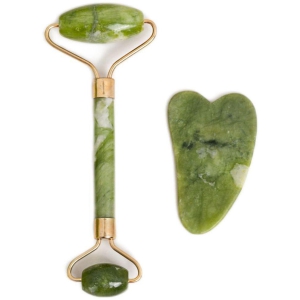 Saturn by GHC Jade Roller Face Massager with Gua Sha, Improves Skin Elasticity, Reduce Wrinkles, Natural Massager (Green)