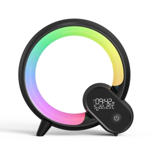 Creative Q Light Analog Sunrise Digital Display Alarm Clock Bluetooth Audio Intelligent Wake-up Q Colorful Atmosphere Light-Black / EU