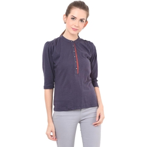 PORSORTE Pleated T Shirt with boll buttons-XL / NAVY