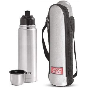 Milton Flip Lid 750 Thermosteel 24 Hours Hot and Cold Water Bottle with Bag 750 Ml (Silver)