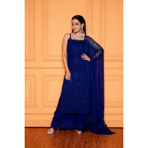 Sapphire Blue Schiffli Kurta Set-XS